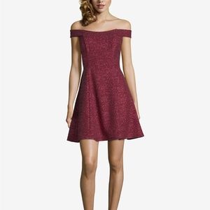 Betsy & Adam Off-The-Shoulder Glitter Dress